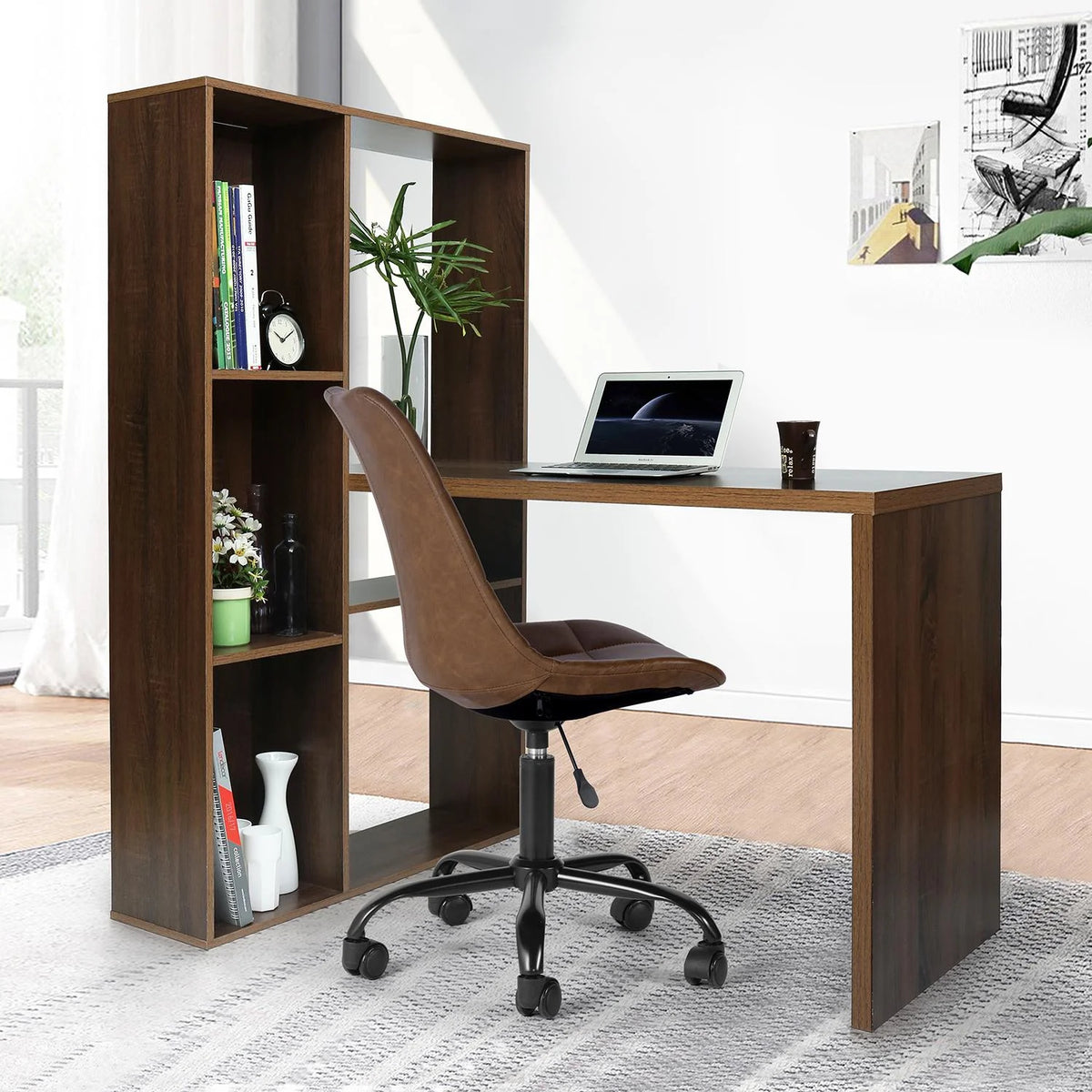 2 In 1 L Shape Computer Desk with Shelves F2140