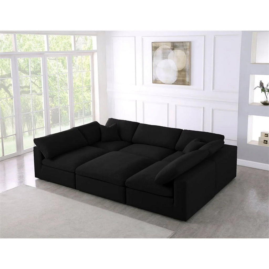 Black Linen Fabric Modular Sectional F697554
