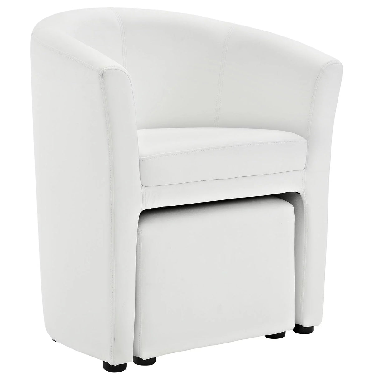 White Faux Leather Armchair and Ottoman D6151