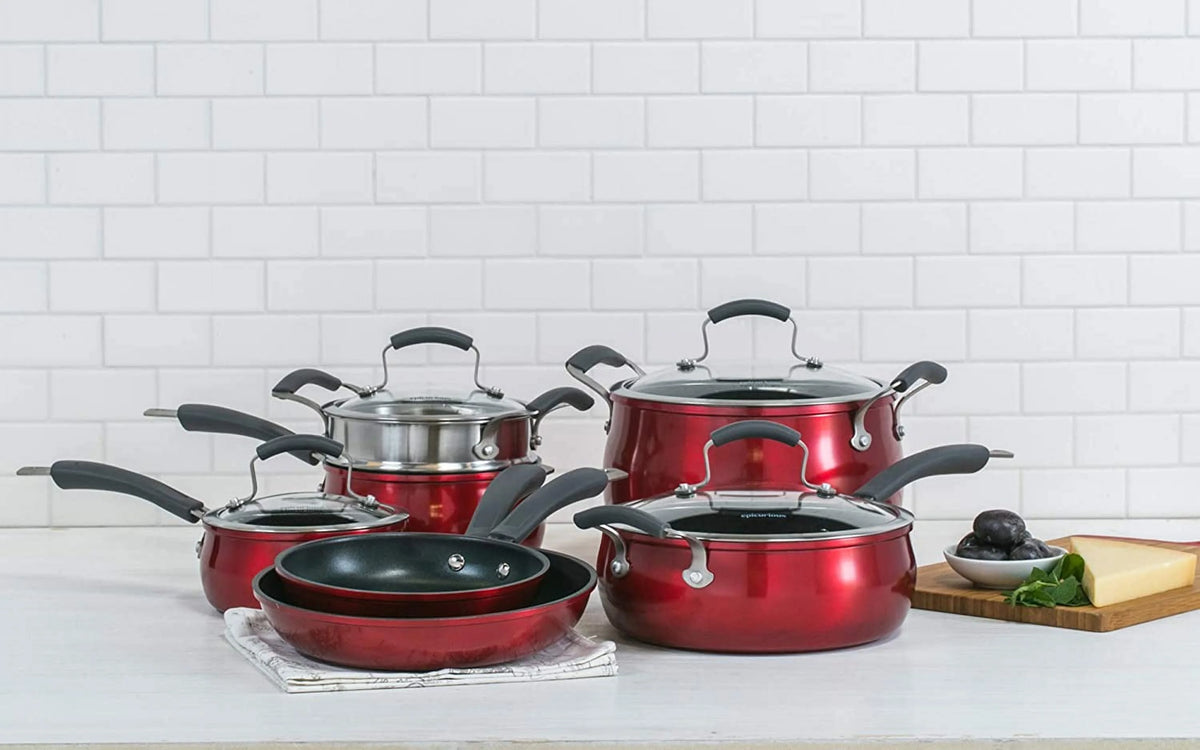 11 Piece Red Non-stick Aluminum Cookware Set Y57685
