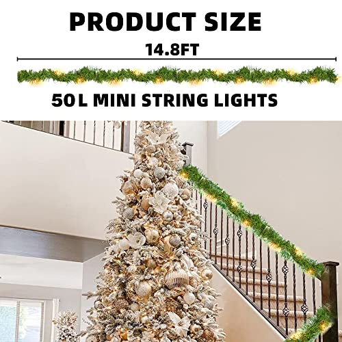 14.8 FT Artificial Christmas Garland with 50 Pre-Lit LED Lights W110306