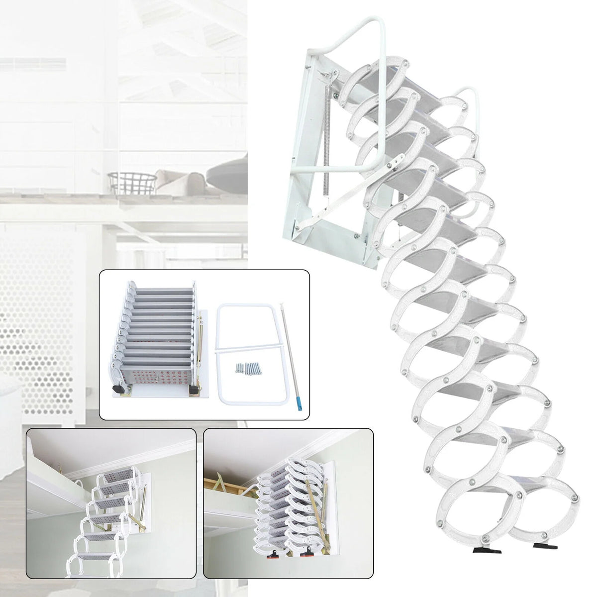 Wall Mounted Telescopic Foldable Attic Ladder 12 Steps B719