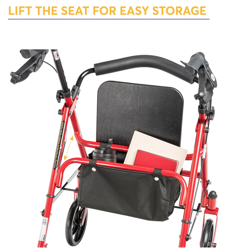 Red 4-Wheel Rollator with 7.5 Casters D792