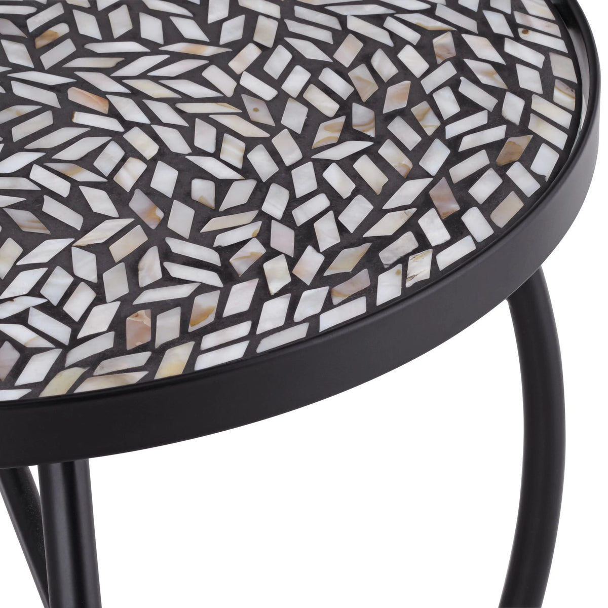 Black Round Outdoor Accent Side Table 14" Wide Mosaic Tabletop A347
