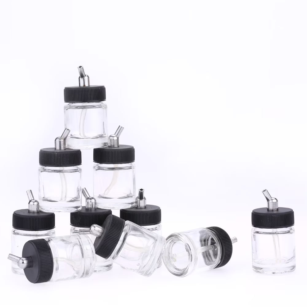 10PCS Airbrush Glass Bottles with 30° Angle Adapter Lid Q33121