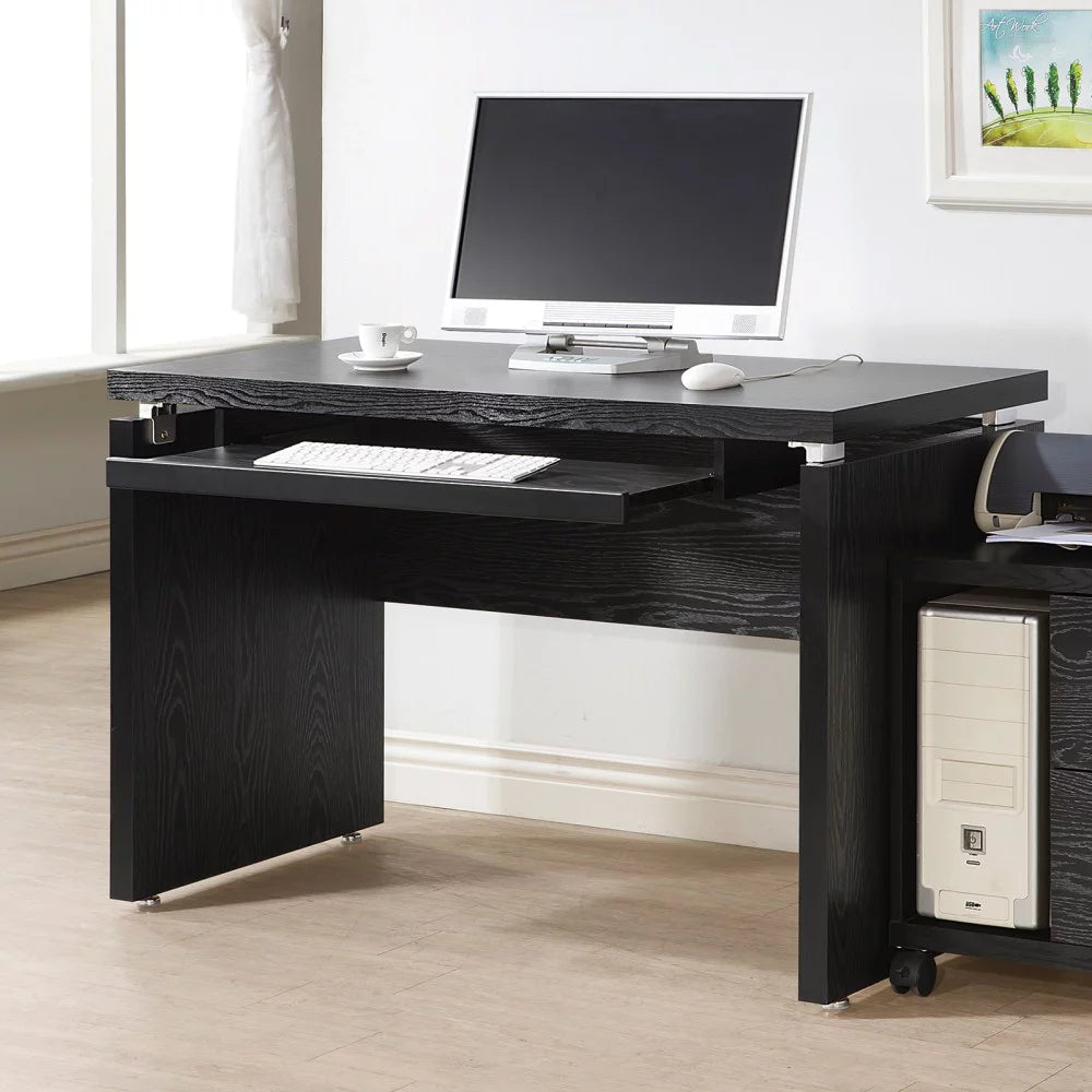 Black Oak Computer Desk with Keyboard Tray S852372