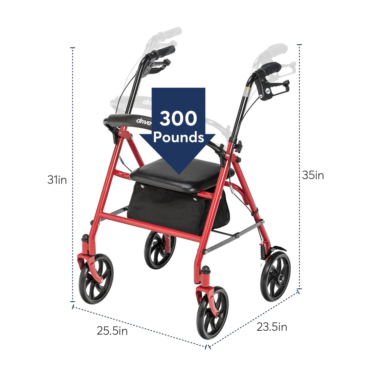 Red 4-Wheel Rollator with 7.5 Casters D792