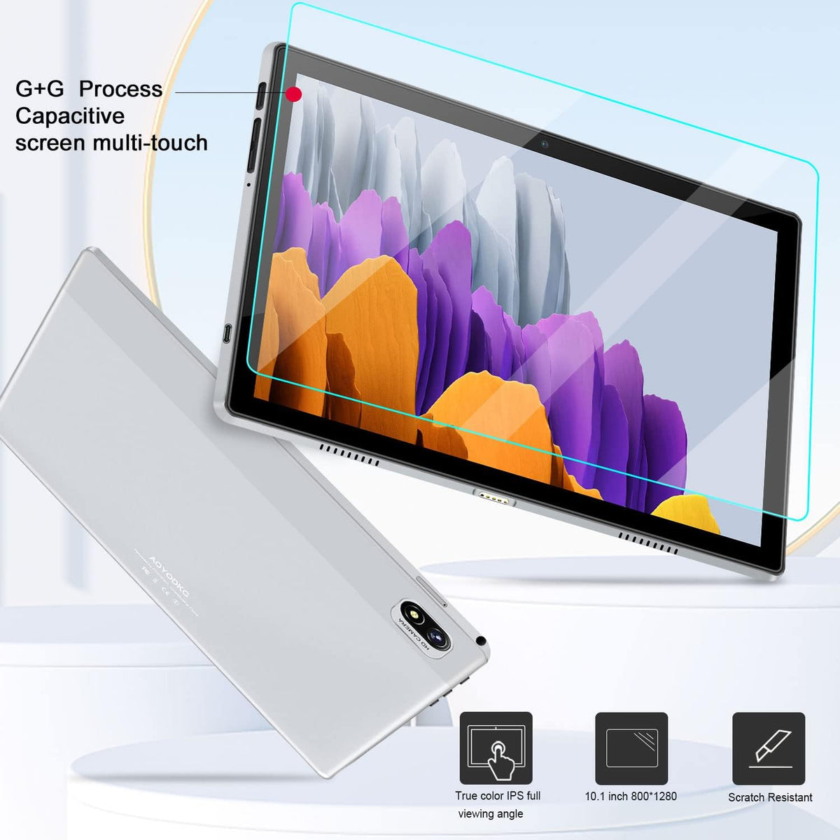 2 in 1 Android Tablet PC with Keyboard 10 Inches, 6GB RAM 64GB Storage Quad-core HD IPS Display Dual Camera WiFi Silver T3965