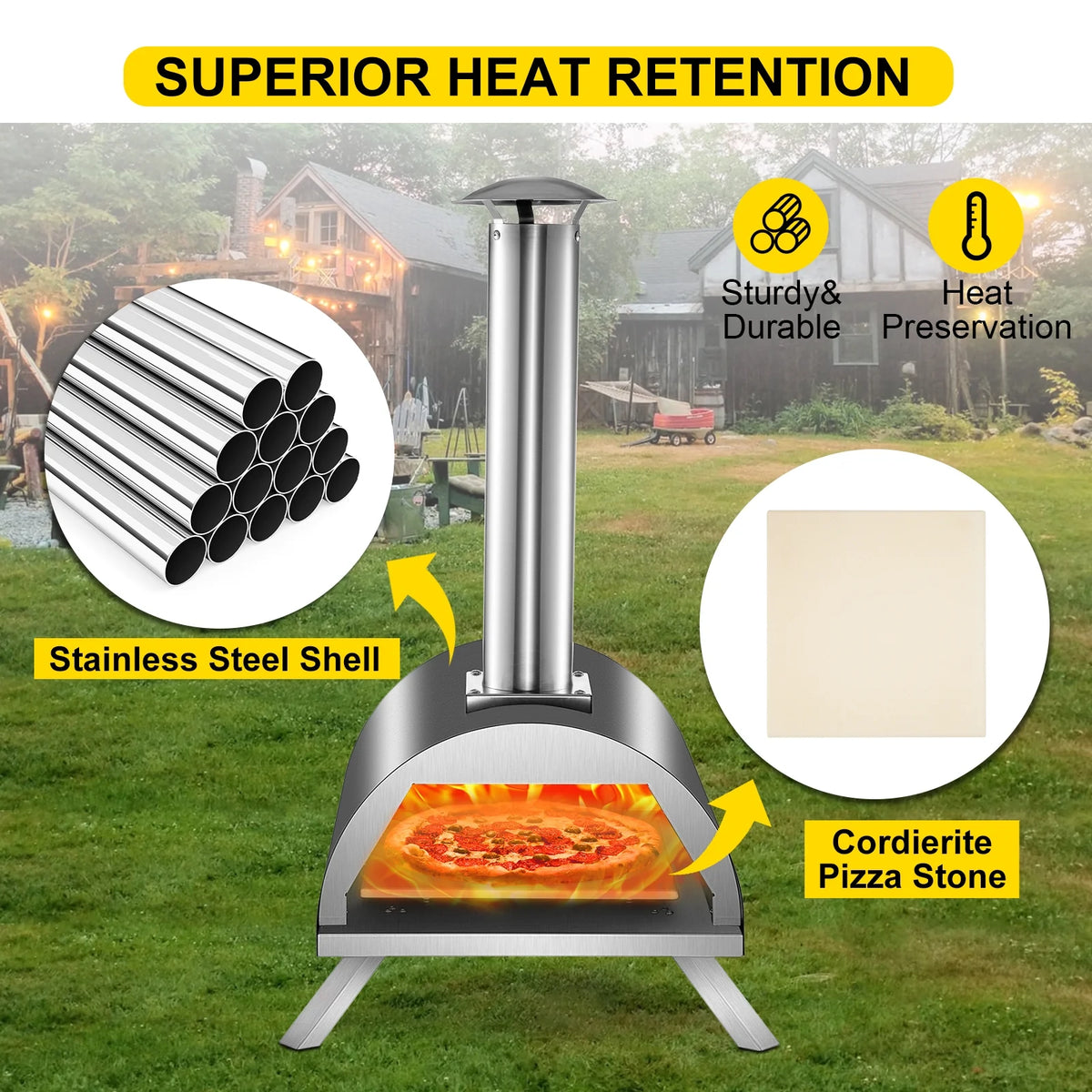 12" Stainless Steel Portable Wood Fired Pizza Oven T6950