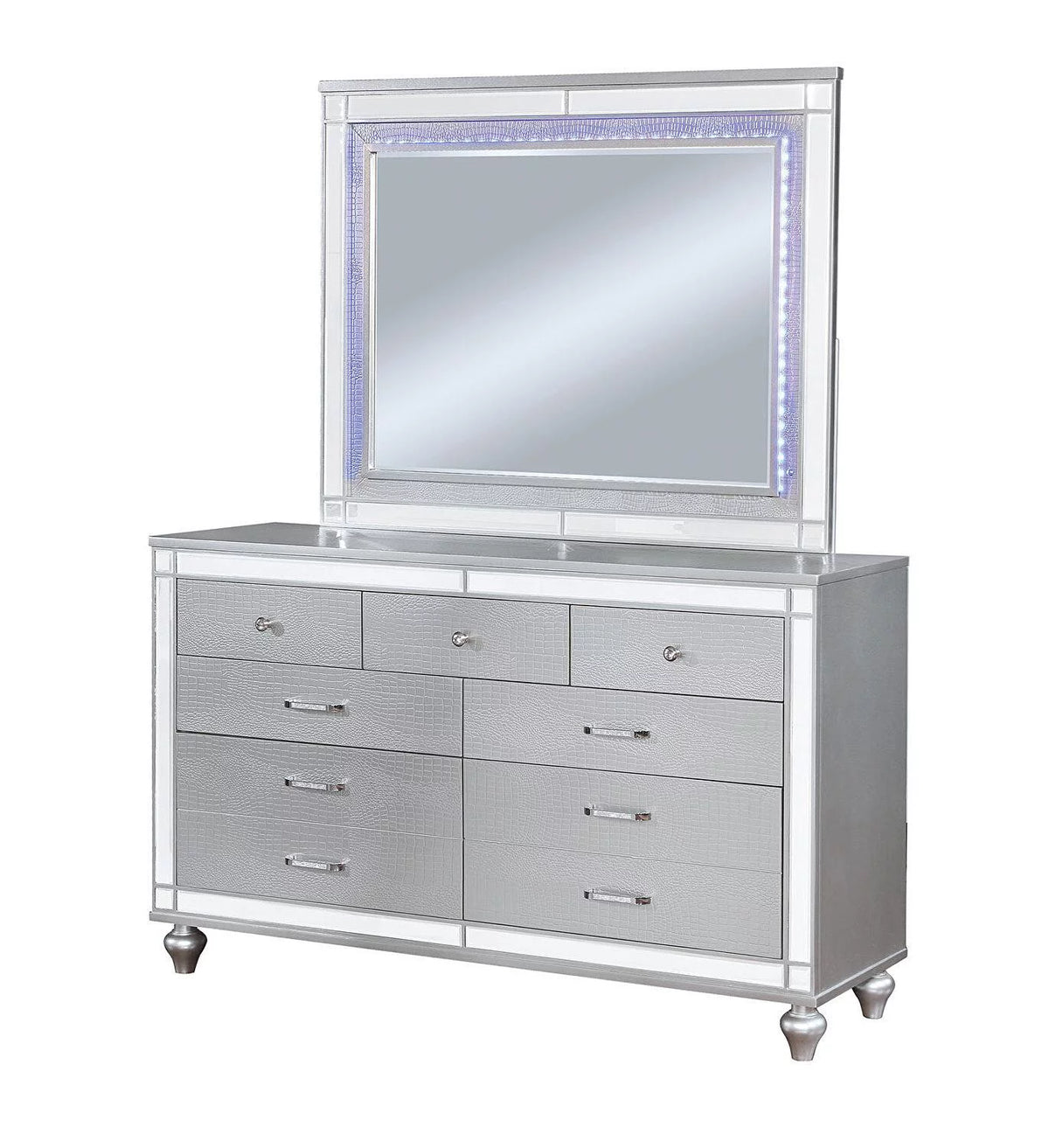 Contemporary Silver Solid Wood King Bedroom Set 5pcs O241