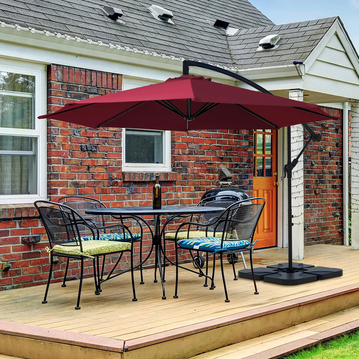 10ft Heavy Duty Offset Cantilever Patio Umbrella with 4-Piece Base, Beige N7657