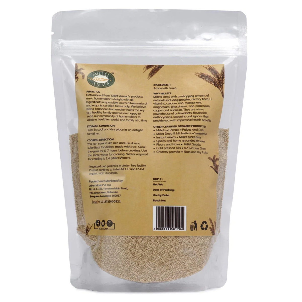 Organic Amaranth Grain 1 kg I7831