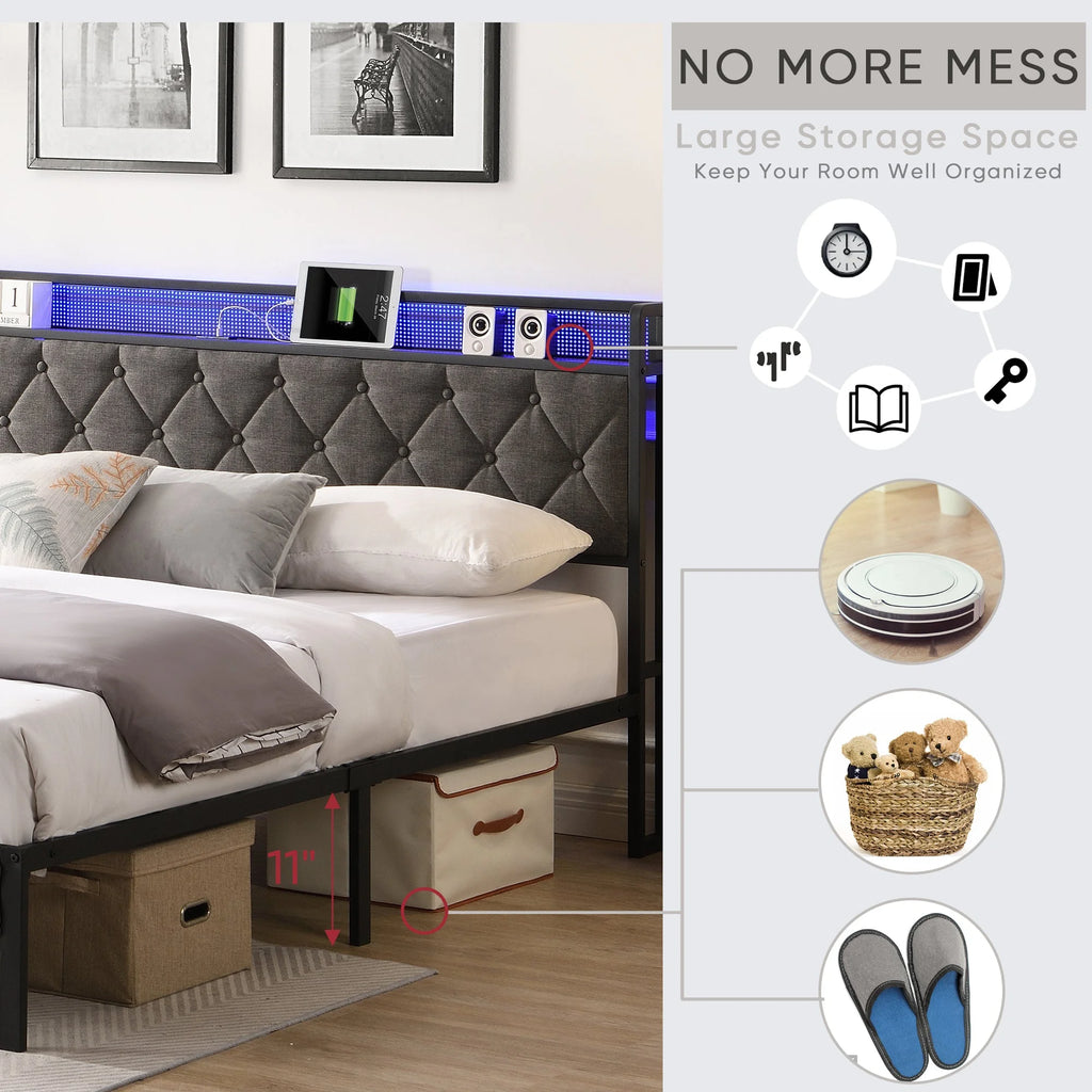 King Size Bed Frame with Storage Dark Gray E2156
