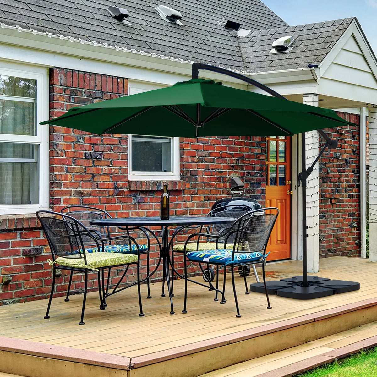 10ft Heavy Duty Offset Cantilever Patio Umbrella with 4-Piece Base, Beige N7657
