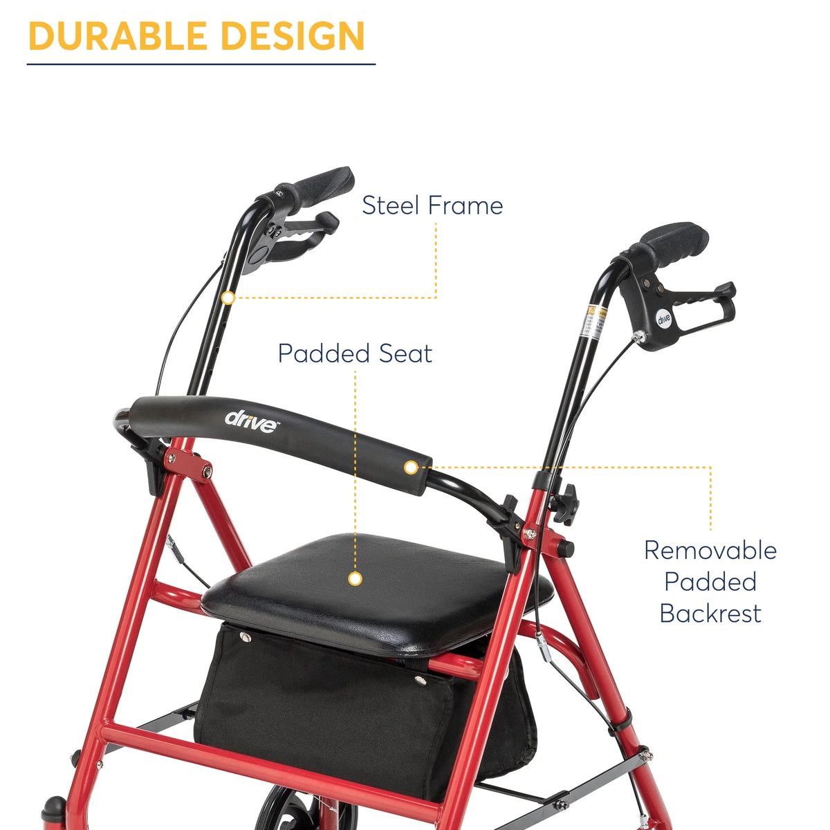 Red 4-Wheel Rollator with 7.5 Casters D792