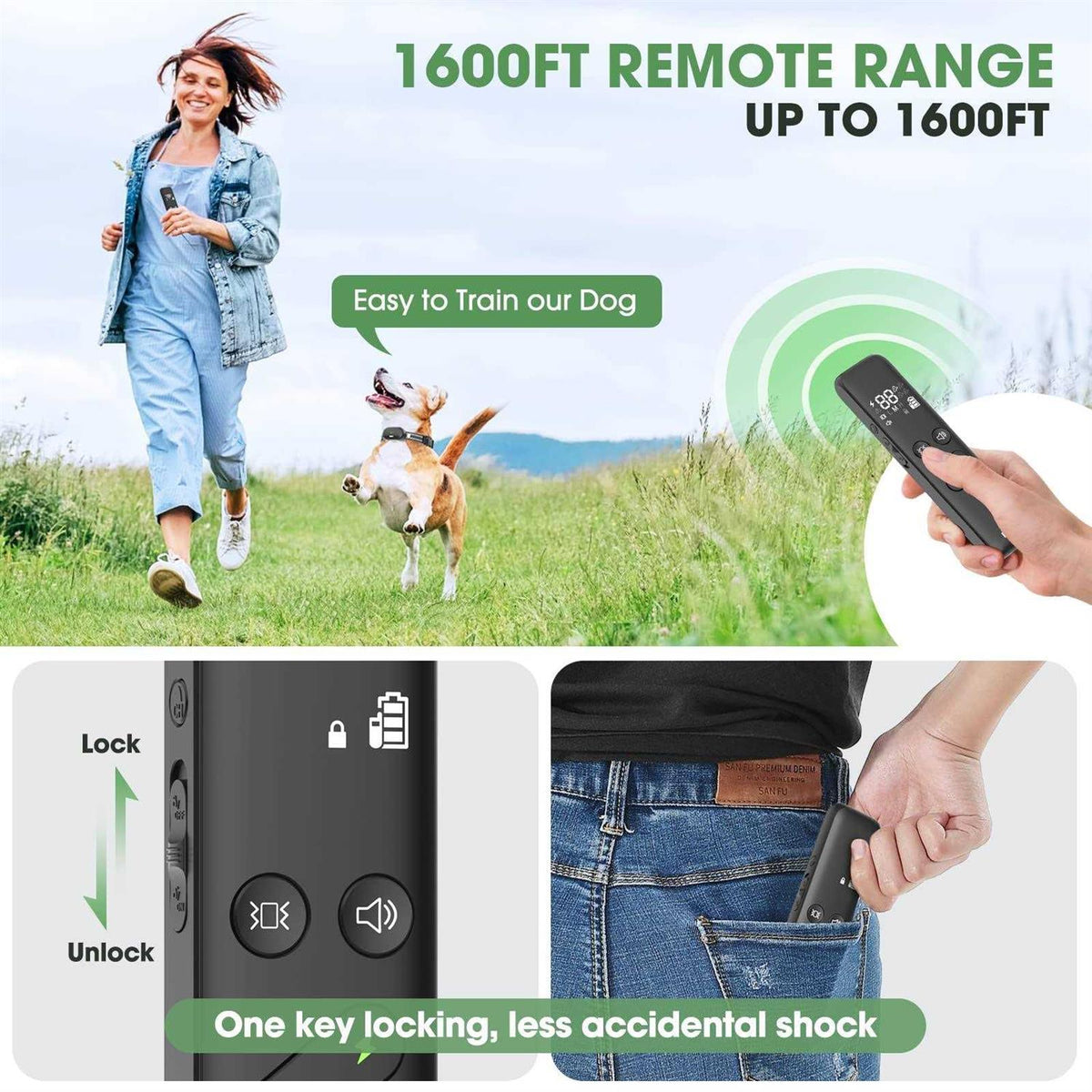 Electric Dog Training Collar with Remote 1600FT Rechargeable Waterproof R563677