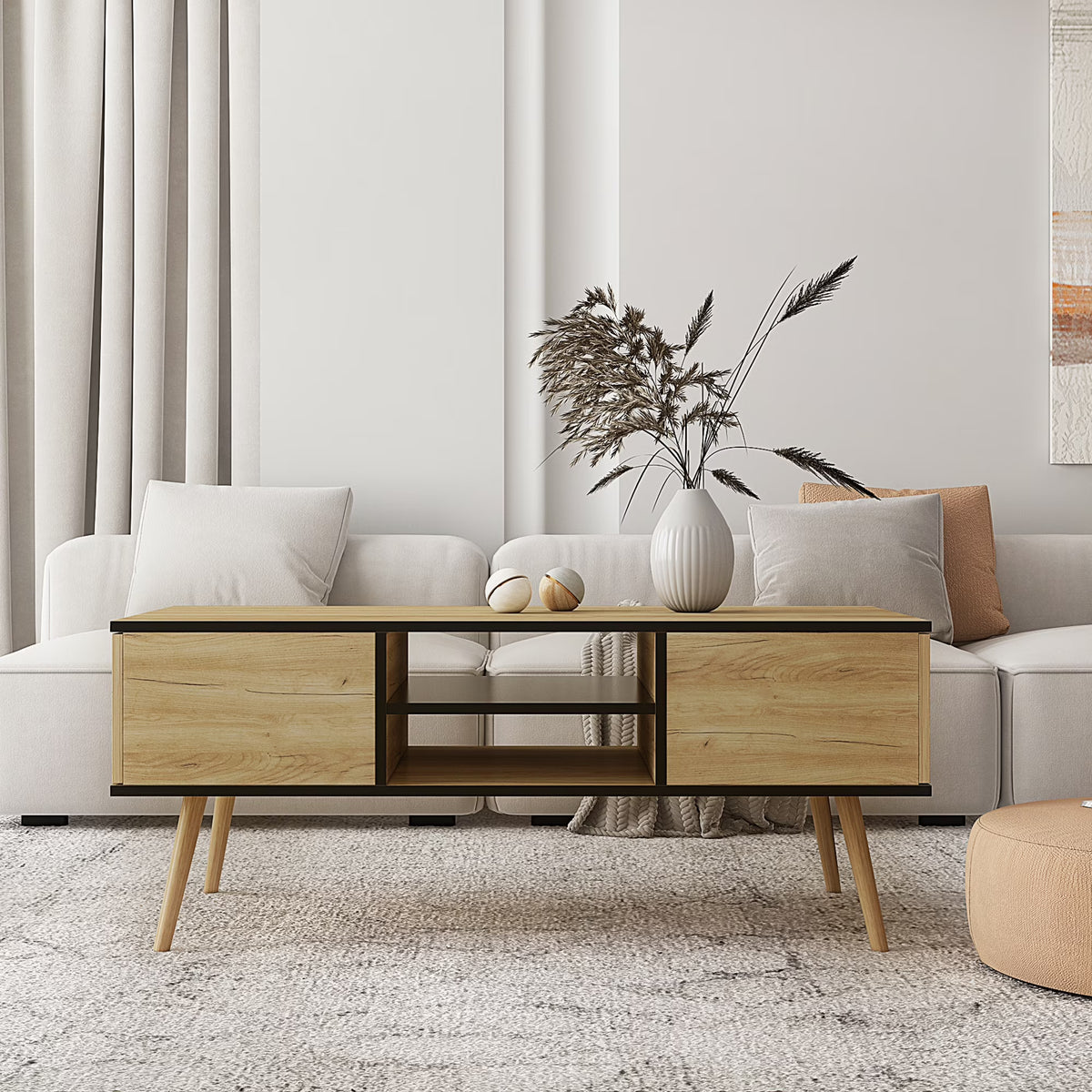 Natural Wood Coffee Table with Storage O2937