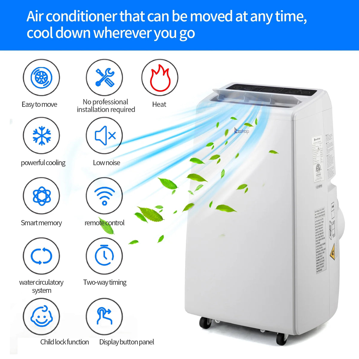 13000BTU Portable Air Conditioner Cooling Heating Dehumidification Fan H763