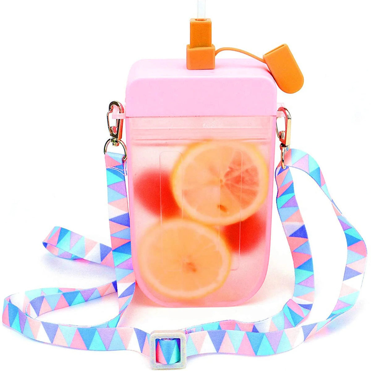 Translucent Water Bottle with Straw and Shoulder Strap L627936