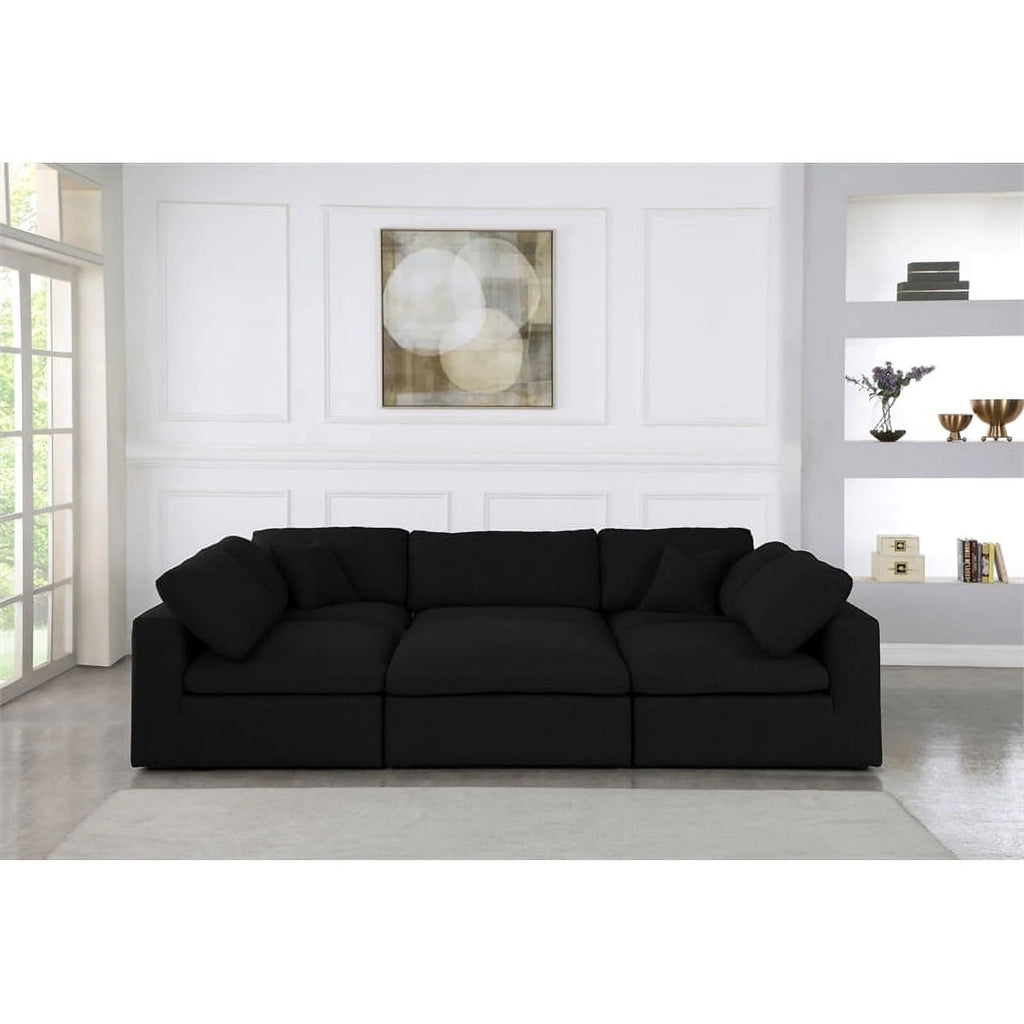 Black Linen Fabric Modular Sectional F697554