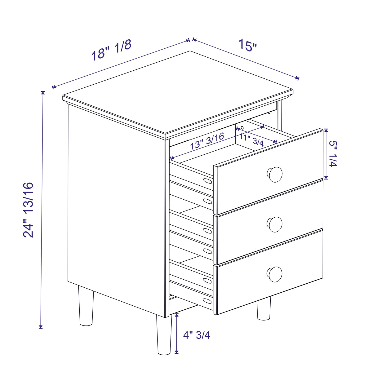 Walnut 3-Drawer Nightstand E230002