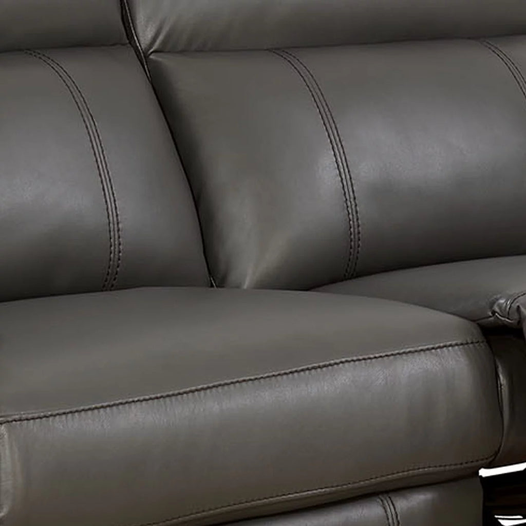 Gray Leather Gel Recliner Sofa with Power Outlet F4959