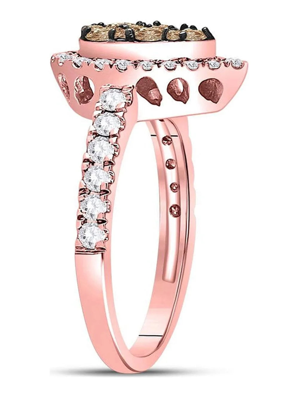 14kt Rose Gold Round Brown Diamond Teardrop Cluster Ring 1 Cttw H636